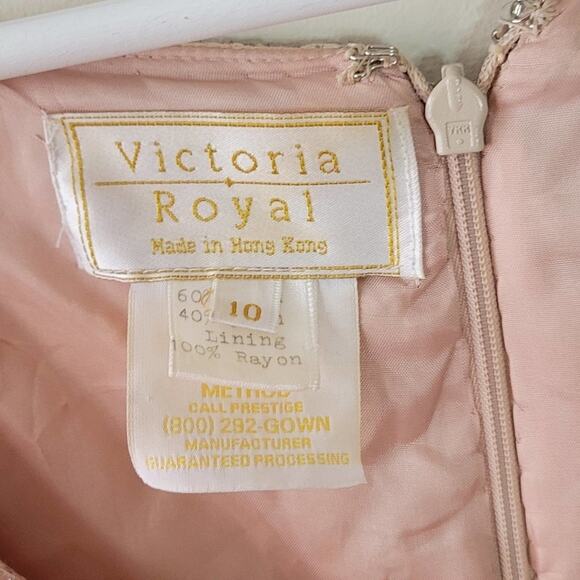 Victoria Royal Vintage Beaded Lace Champagne Gown - Picture 9 of 16